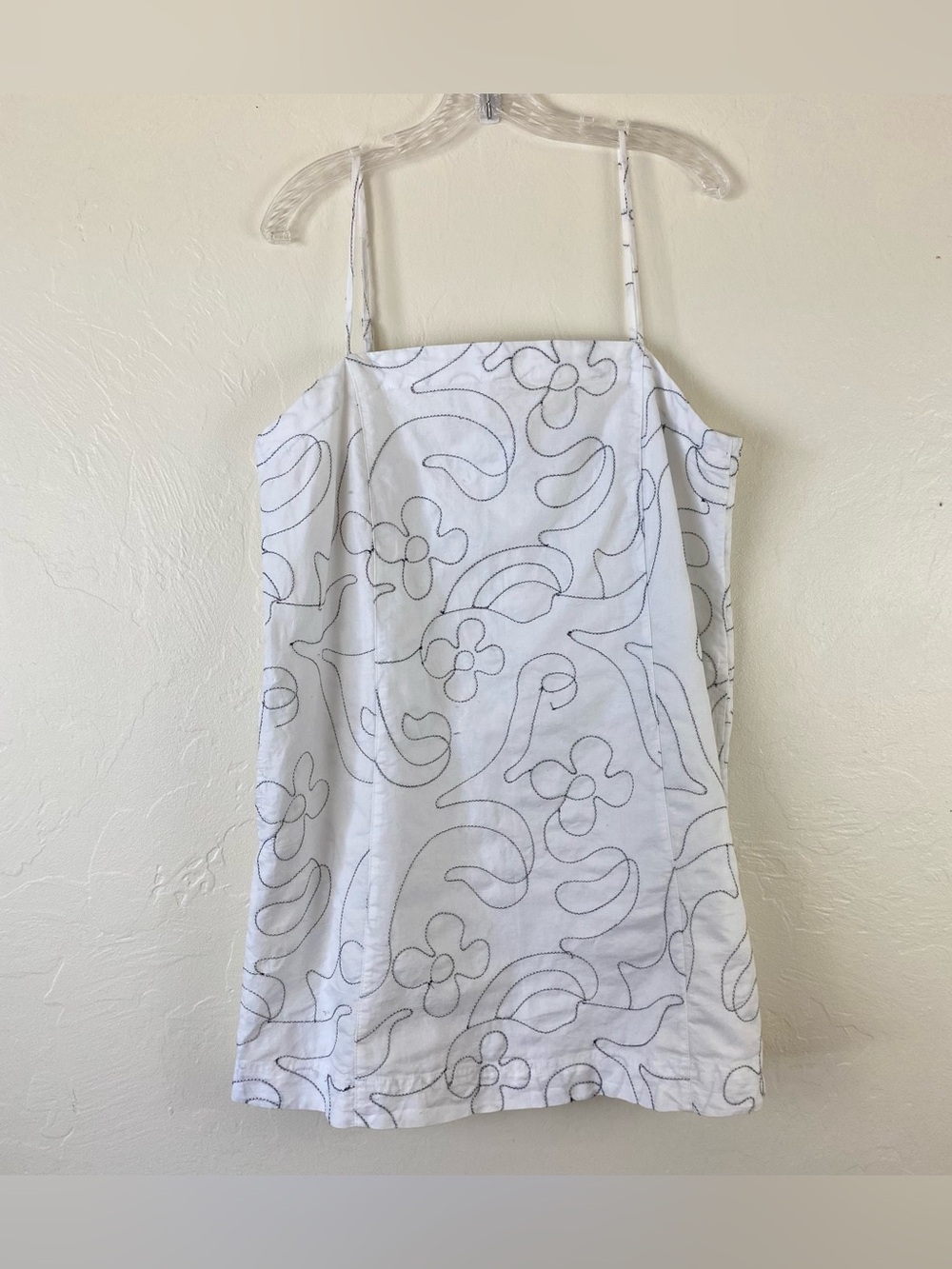 Madewell 14 White & Black Cotton Floral Embroidered Spaghetti Strap Mini Dress